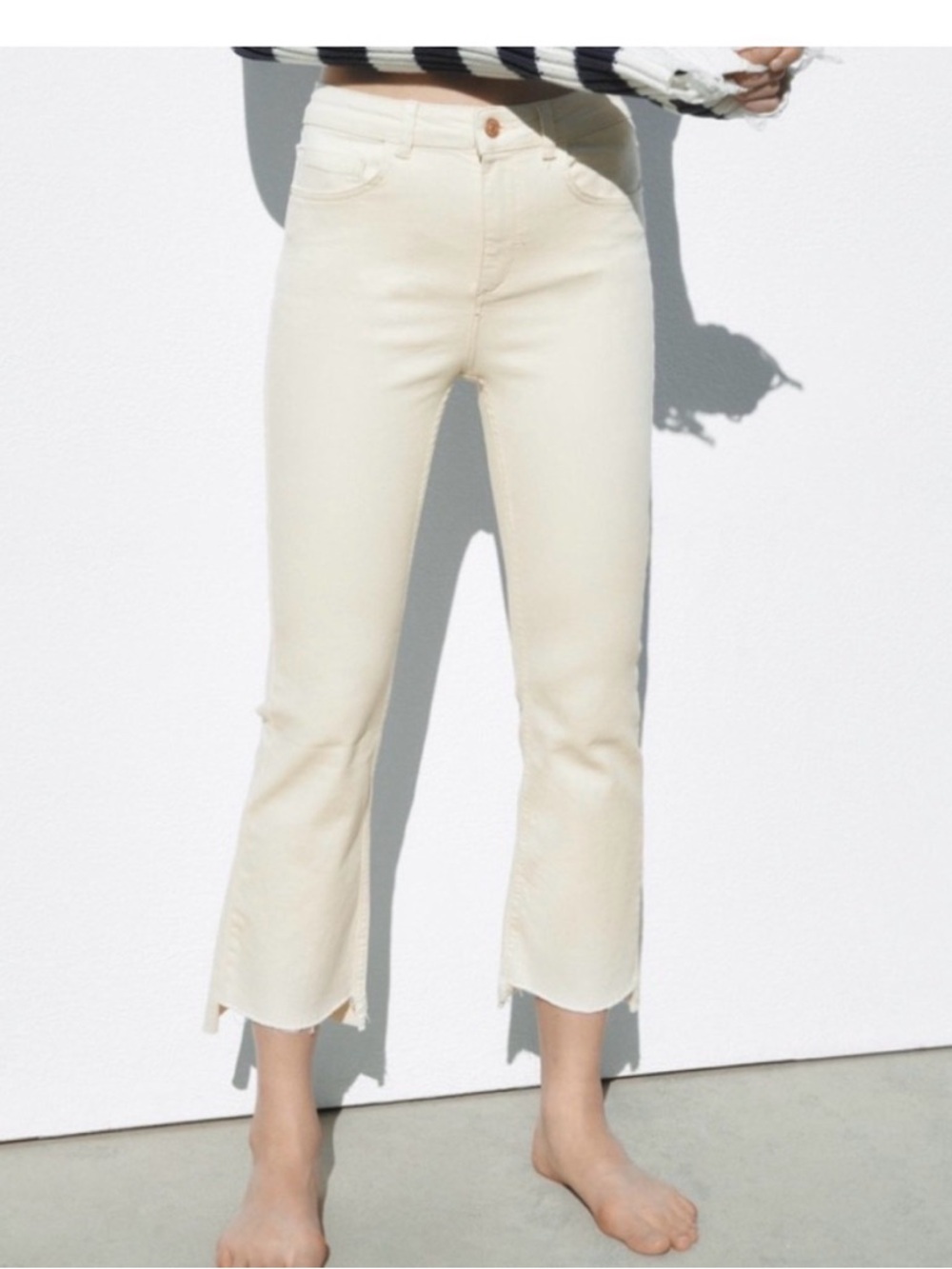 Zara Cream Cropped Flare Jeans